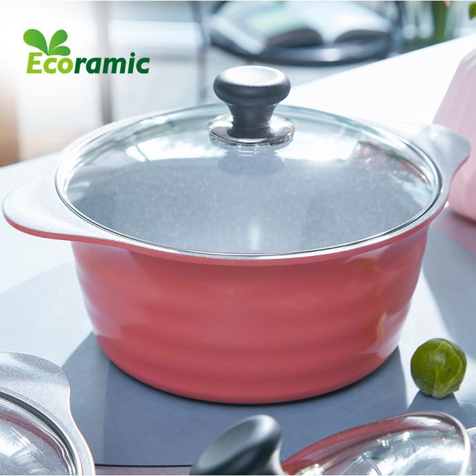ECORAMIC BLOOMING STOCK POT WITH GLASS LID PEACHY PINK 24cm
