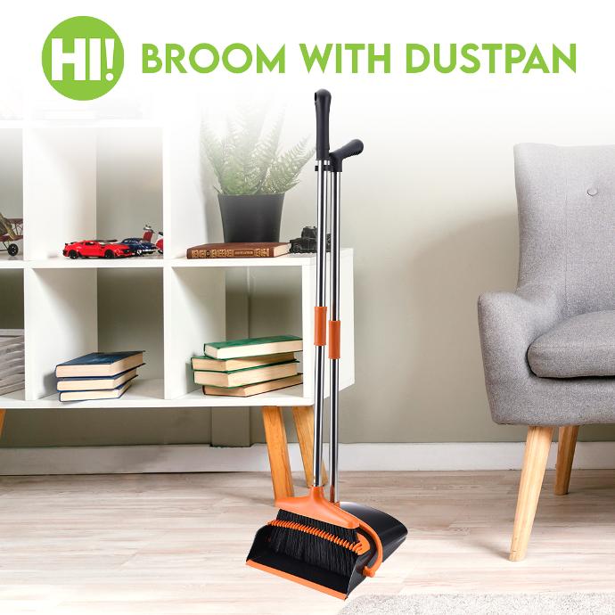 HI! BROOM W/ DUSTPAN ORANGE
