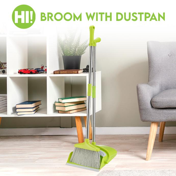 HI! BROOM W/ DUSTPAN GREEN