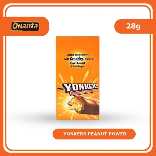 [80219] QUANTA YONKERS CREAMY MILK CHOCOLATE WITH CRUNCHY PEANUTS, CHEWY CARAMEL & SOFT NOUGAT 12x28g