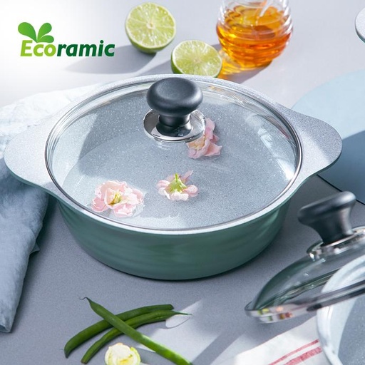 [6009583] ECORAMIC BLOOMING HOT POT WITH GLASS LID OLIVE GREEN 22CM