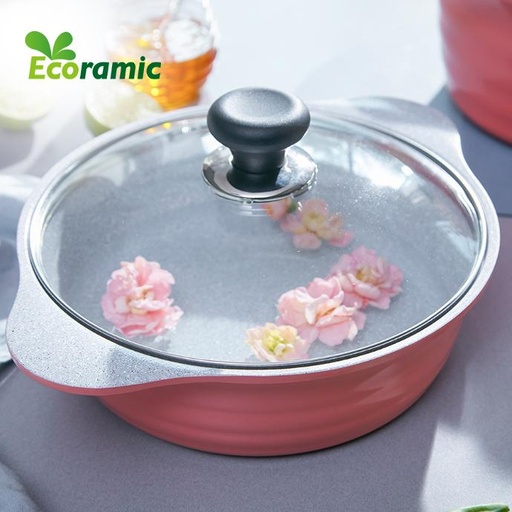 [6009579] ECORAMIC BLOOMING HOT POT WITH GLASS LID PEACHY PINK 22CM