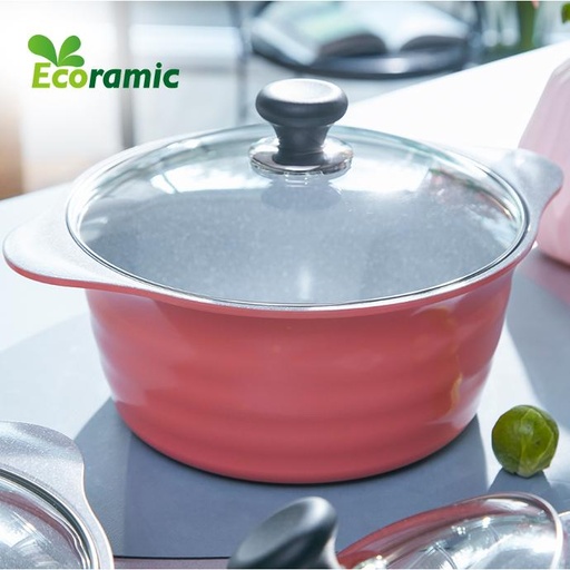 [6009580] ECORAMIC BLOOMING STOCK POT WITH GLASS LID PEACHY PINK 24cm