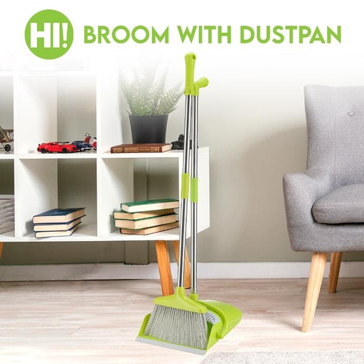 [6009565] HI! BROOM W/ DUSTPAN GREEN